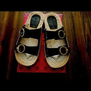 Tory Burch Selby Two-Band Espadrille Slide  Women's Leather Sandal/Gold Hardware